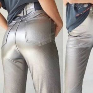 Free People Phoenix Coated High Rise Skinny Silver Jeans